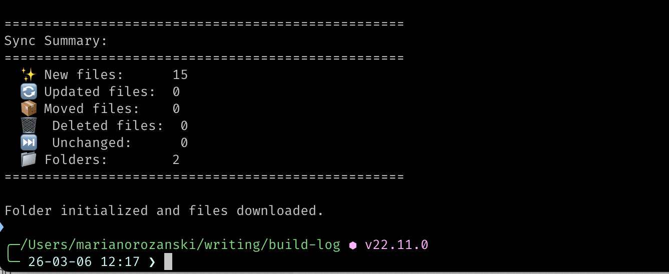 Terminal showing a successful Google Drive sync command